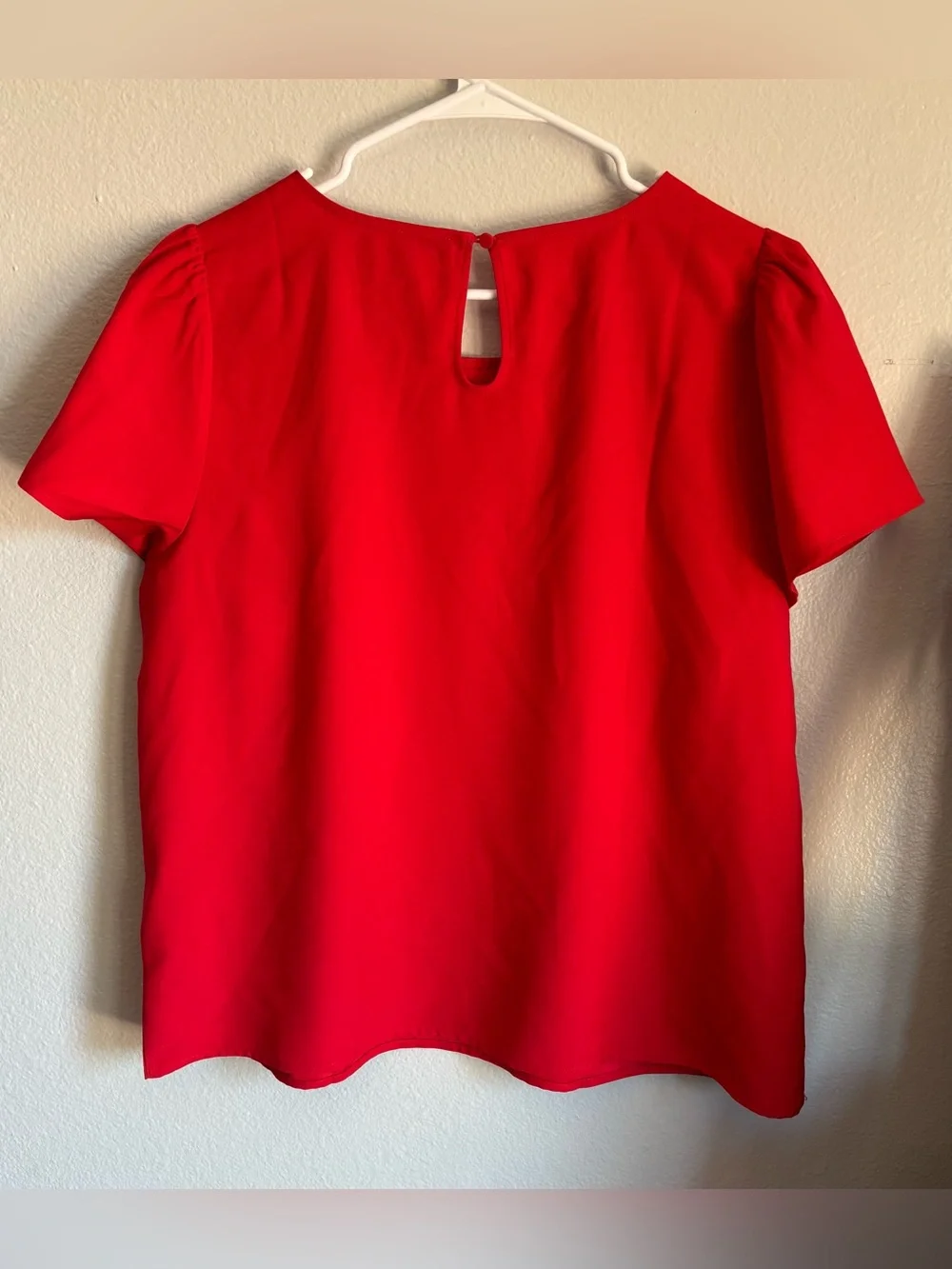 J. Crew women’s size large Bright Red Flutter-Sleeve Top blouse puff cap sleeves